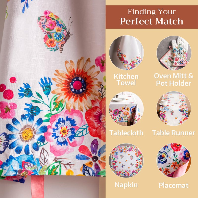 Maison d' Hermine Apron for women with Pocket 100% Cotton 27.50"x31.50" 1 Piece Adjustable Neck Strap & long ties Apron Men, Chef, Wedding, Cooking, Server Spring/Summer (Happy Florals - High Summer) - Image 5